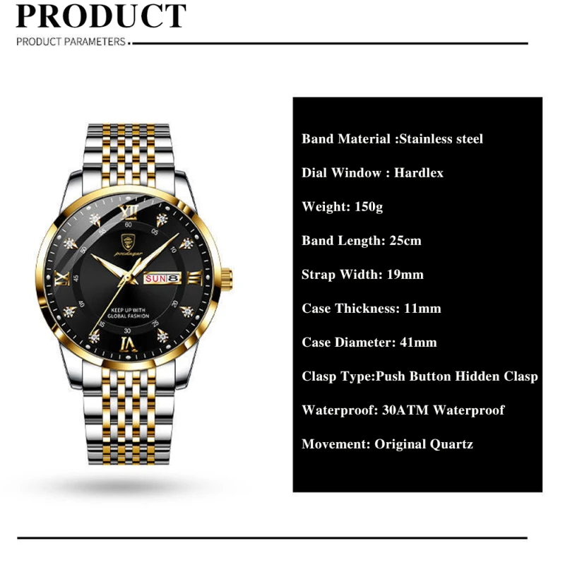 Poedagar 836 Stainless Steel Men Watch